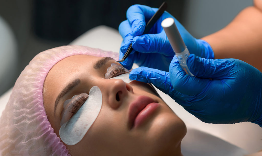 eyelash lift being performed by an esthetician