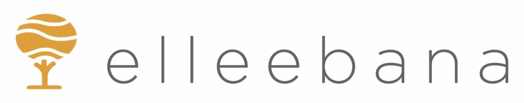 Logo of Elleebana featuring a stylized palm holding a sun-like orb next to the brand name in sleek, gray typography, representing their expertise in lash lift.
